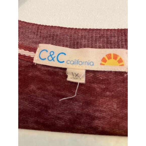 C&C California Women’s Burgundy Desert Long Sleeve Relaxed Fit Top Size 1X - Picture 4 of 6